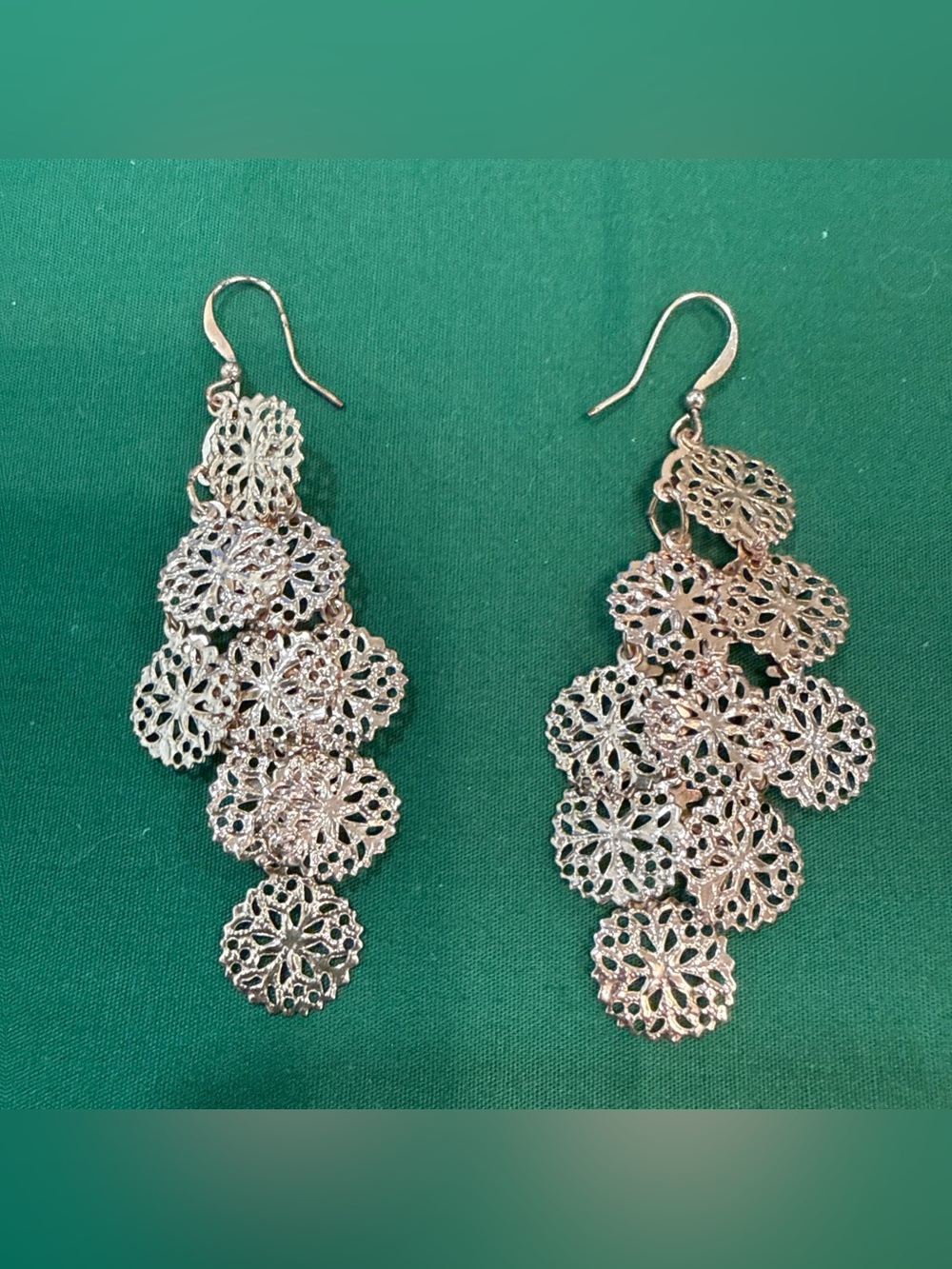 Goldtone Filigree Chandelier Drop Earrings 21F